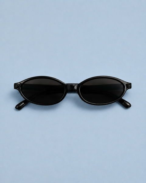 Black Slim Oval Sunglasses