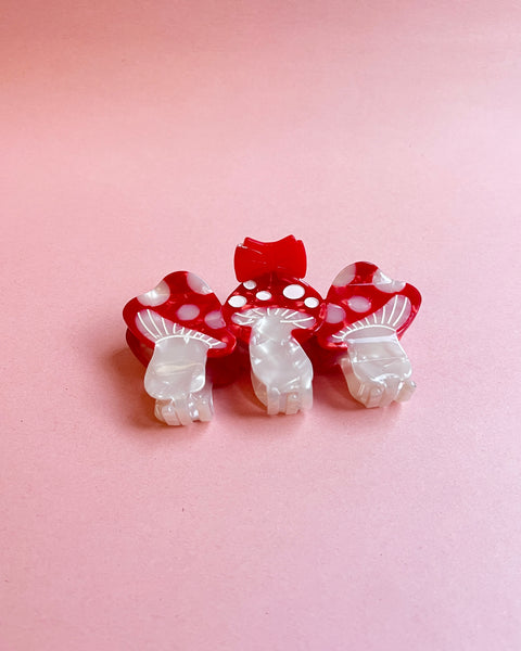Red Mushroom Claw Hair Clip