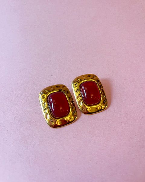 Red Cabochon Statement Stud