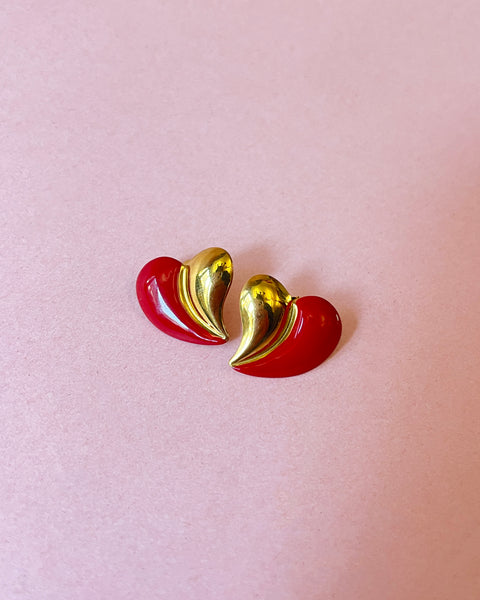 Red & Gold Heart Stud Earrings