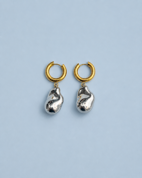 Mixed Metal Pebble Earrings