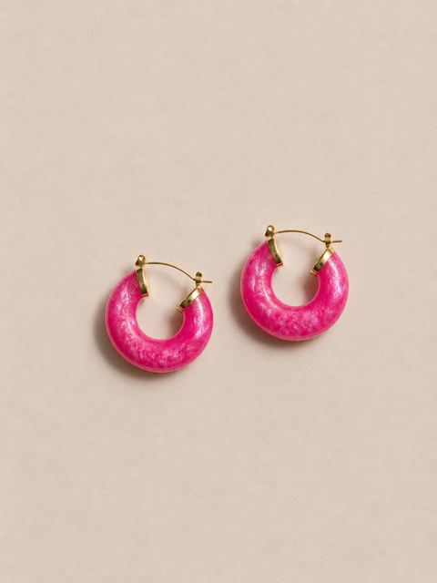 Pink Crescent Hoop Earrings