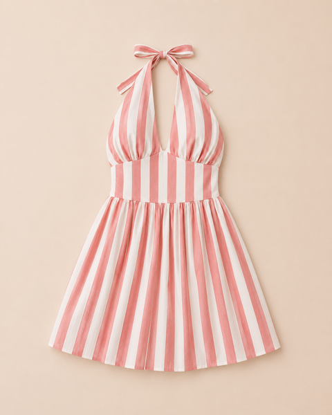 Poppy Stripe Halter Mini Dress