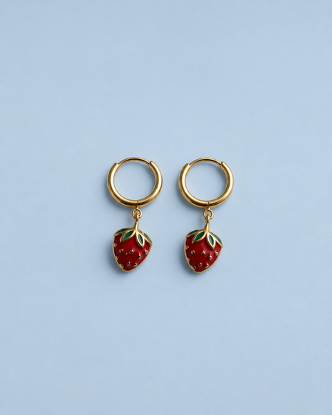 Strawberry Charm Hoop Earrings