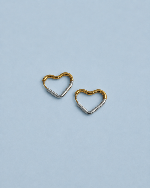 Two-Tone Heart Hoop Earrings