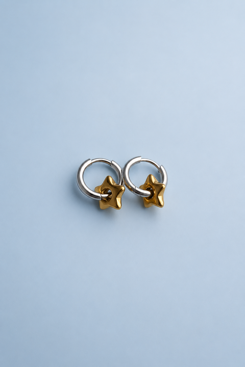 Two-Tone Star Hoop Earrings