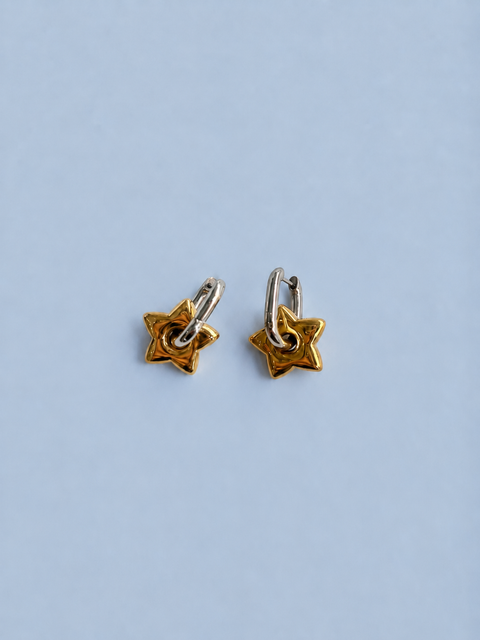 Two-Tone Star U-Shape Earrings