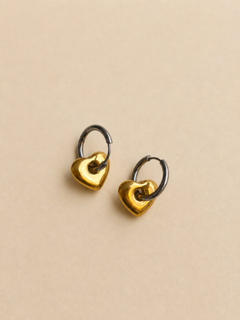 Two-Tone Heart Hoop Earrings