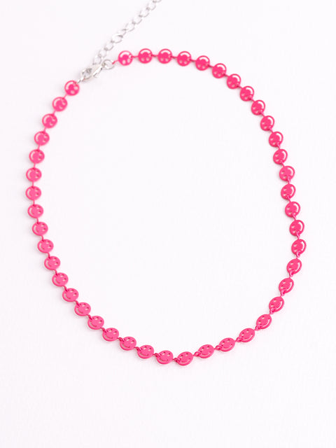 #hot pink happy face necklace