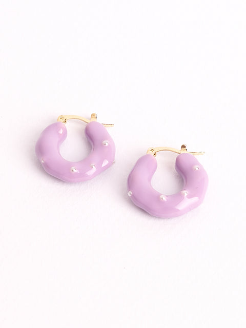 Purple Pearl Stud Medium Hoop Earring!