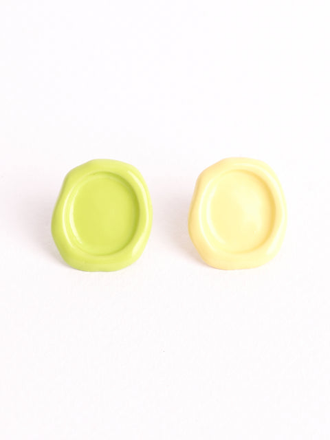 Green/Yellow Wax Stamp Large Stud Earring!