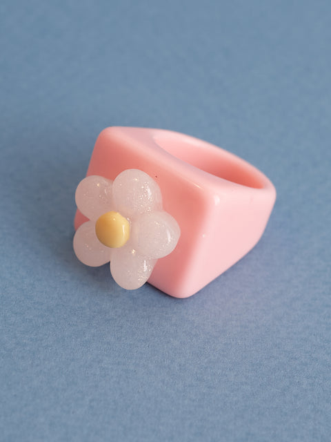 Flower Chunky Square Acrylic Ring